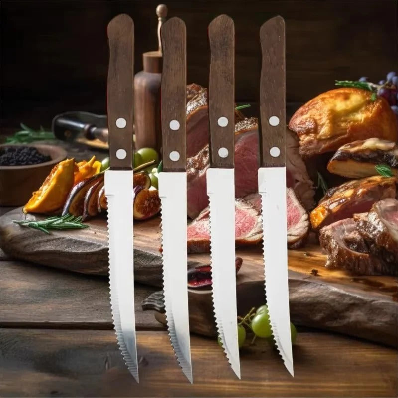 Stainless Steel Steak Knives with Wooden Handles
