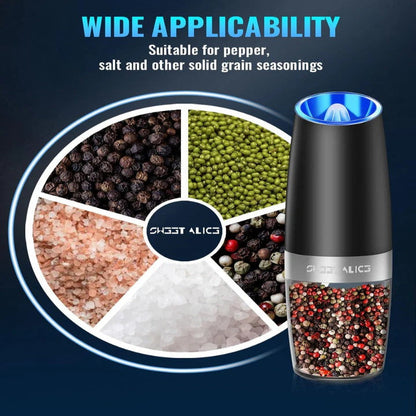 Electric Gravity Salt and Pepper Grinder Set with LED Light, Set of 2