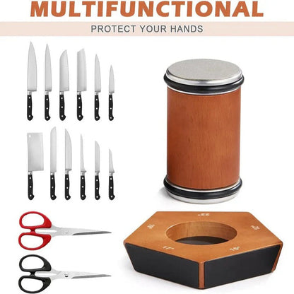 Manual Knife Sharpener with Diamond-Coated Rolling Wheel