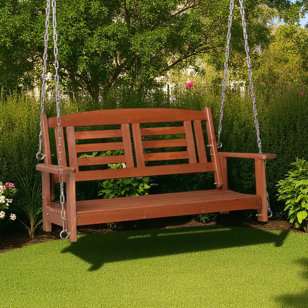 Harmony 2-Person Wooden Swing Chair with Chains - Reddish Brown