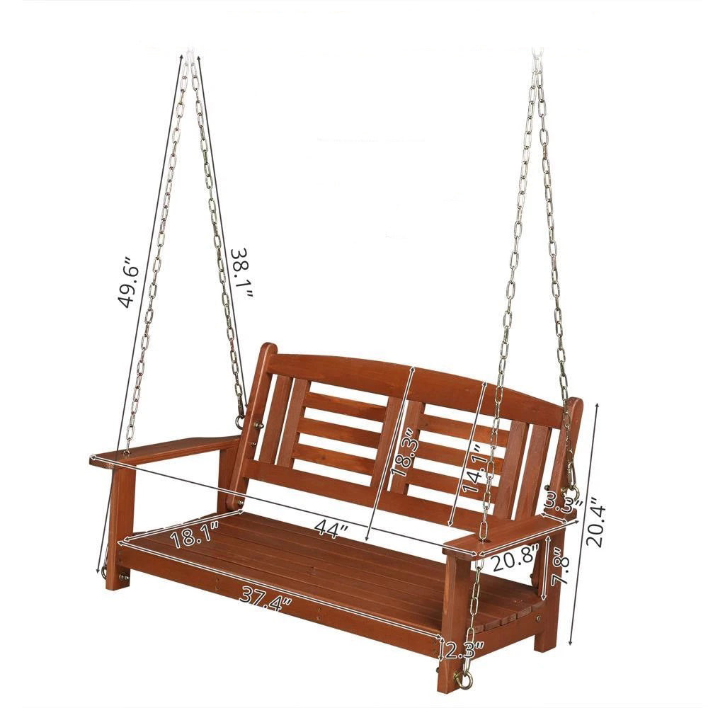Harmony 2-Person Wooden Swing Chair with Chains - Reddish Brown