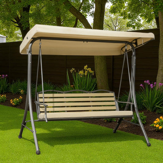 Trio Porch Swing for 3 persons, Cushioned Outdoor Swing - Beige