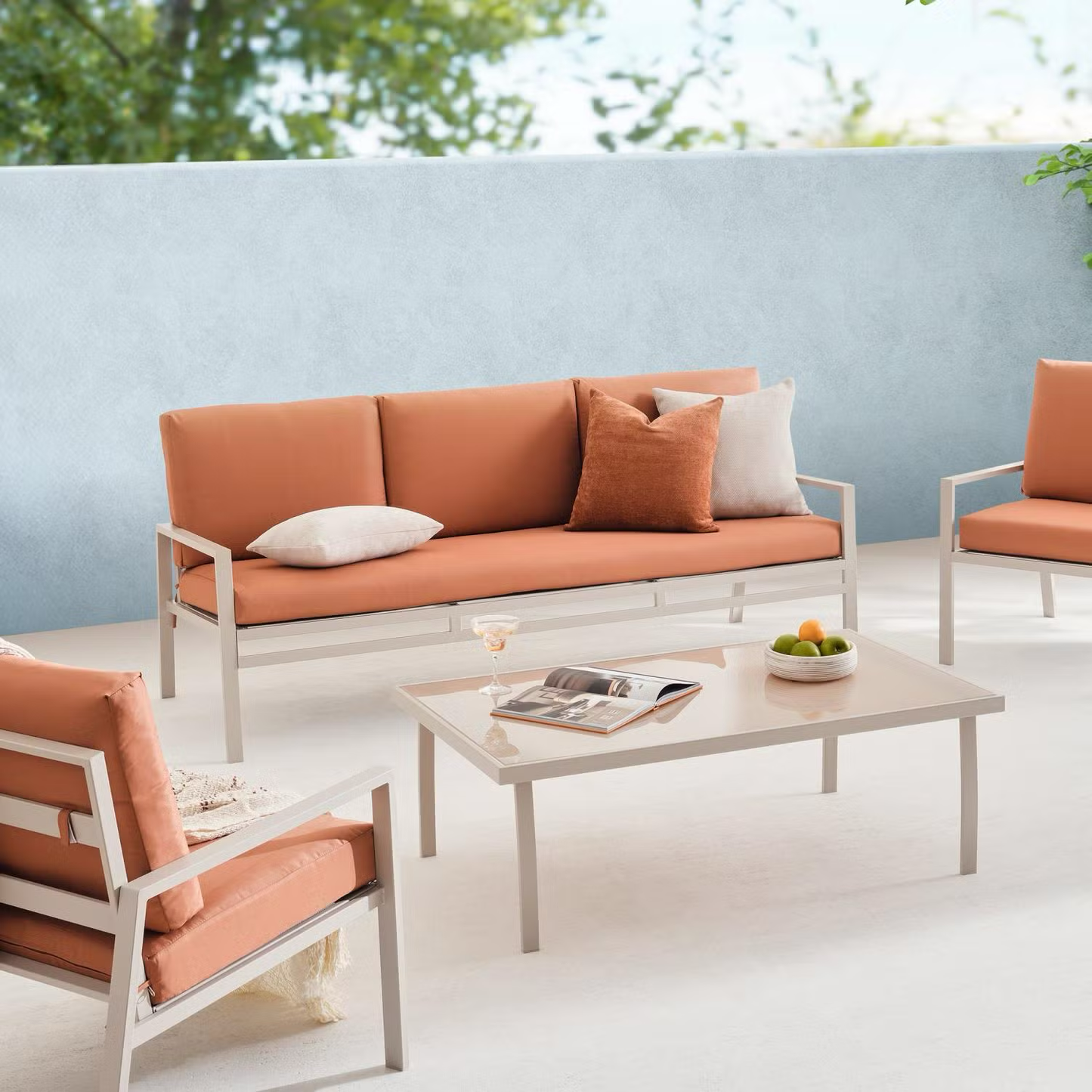 Orvyn Outdoor Sofa Set with 3 Sofas, Frosted Glass Table