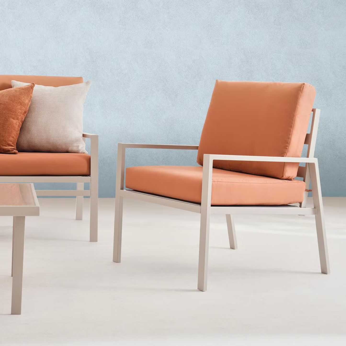 Orvyn Outdoor Sofa Set with 3 Sofas, Frosted Glass Table