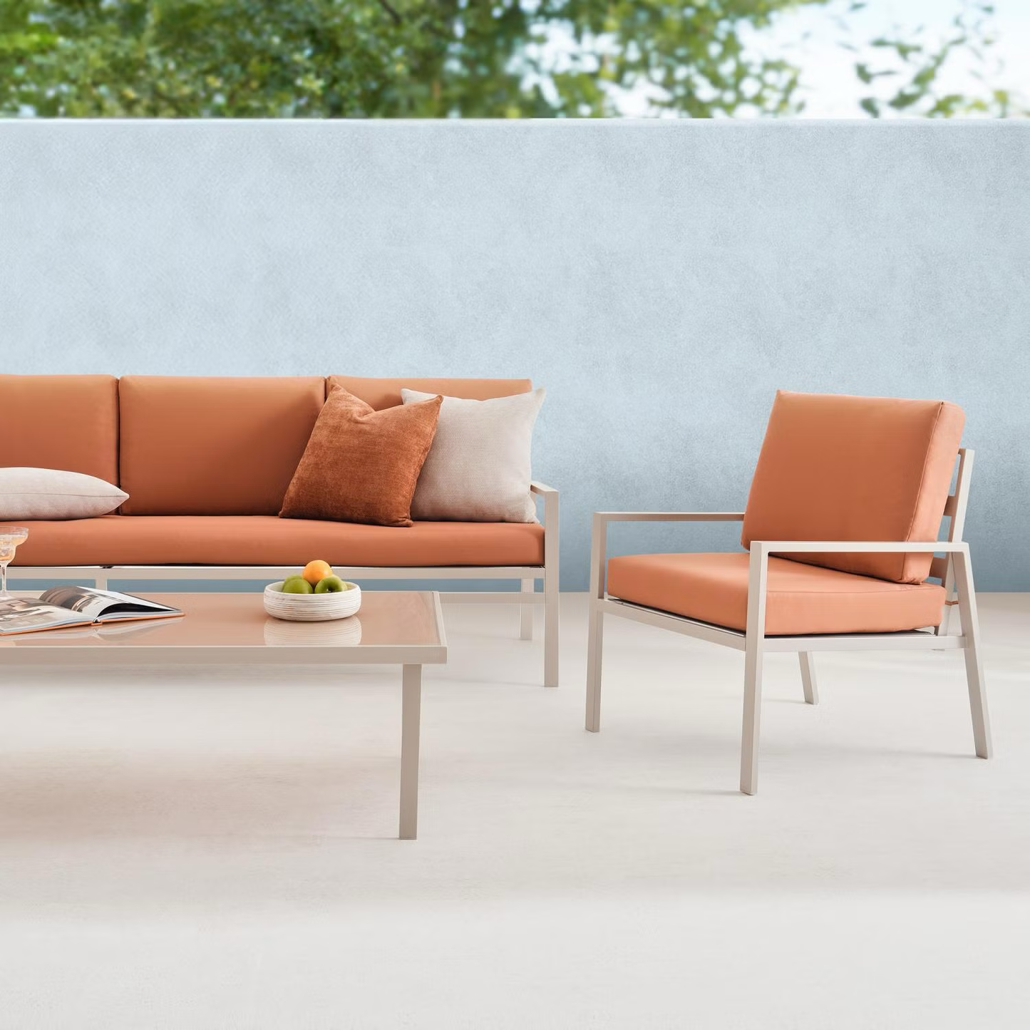 Orvyn Outdoor Sofa Set with 3 Sofas, Frosted Glass Table