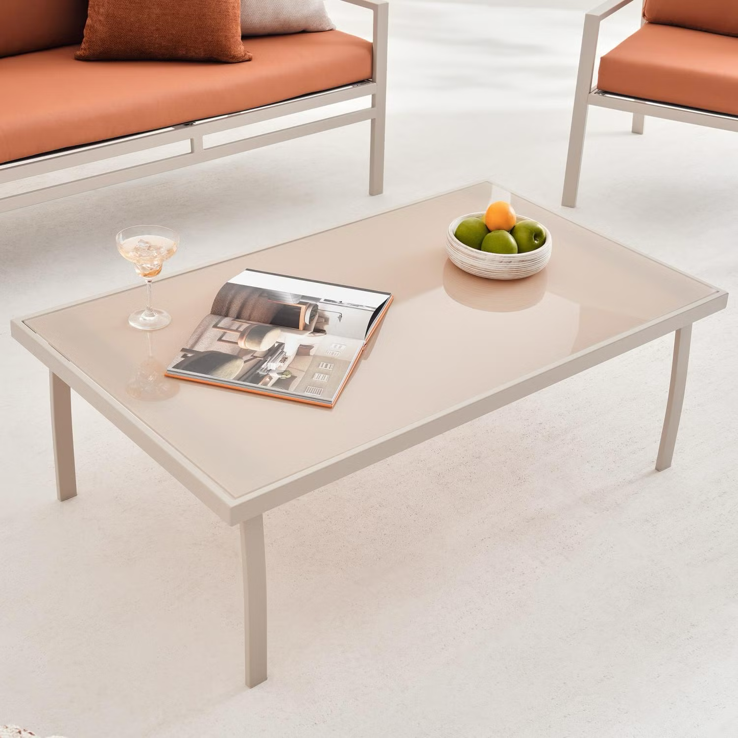 Orvyn Outdoor Sofa Set with 3 Sofas, Frosted Glass Table