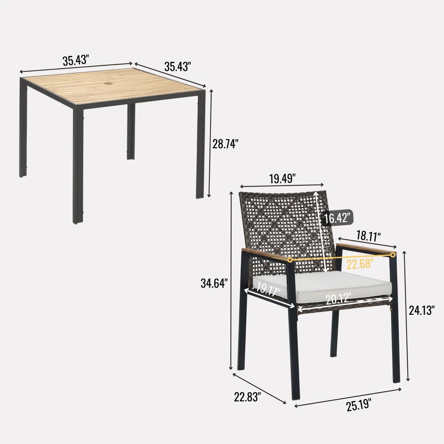 Verano Rattan Patio Dining Set with Slatted Table and 4 Stackable Chairs