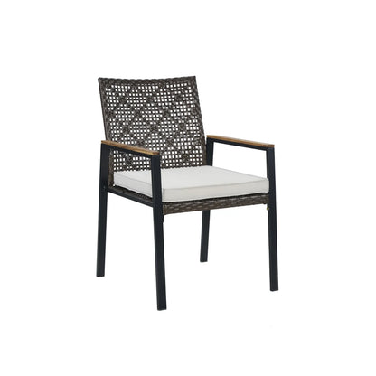 Verano Rattan Patio Dining Set with Slatted Table and 4 Stackable Chairs