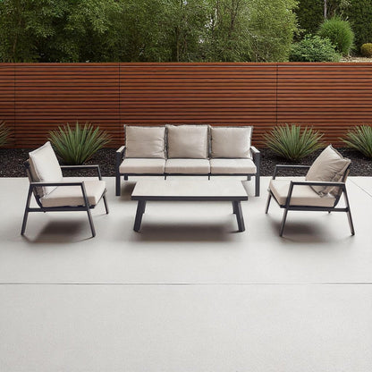 Zanari Outdoor Sofa Set, 3-Seater, 2 Armchairs & Coffee Table – Light Grey