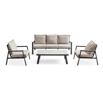 Zanari Outdoor Sofa Set, 3-Seater, 2 Armchairs & Coffee Table – Light Grey